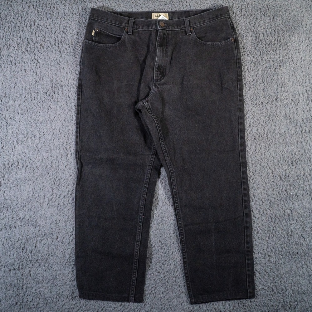 L.L. Bean Jeans Mens 38x29 Black Classic Fit 100% Cotton Faded Vintage Denim